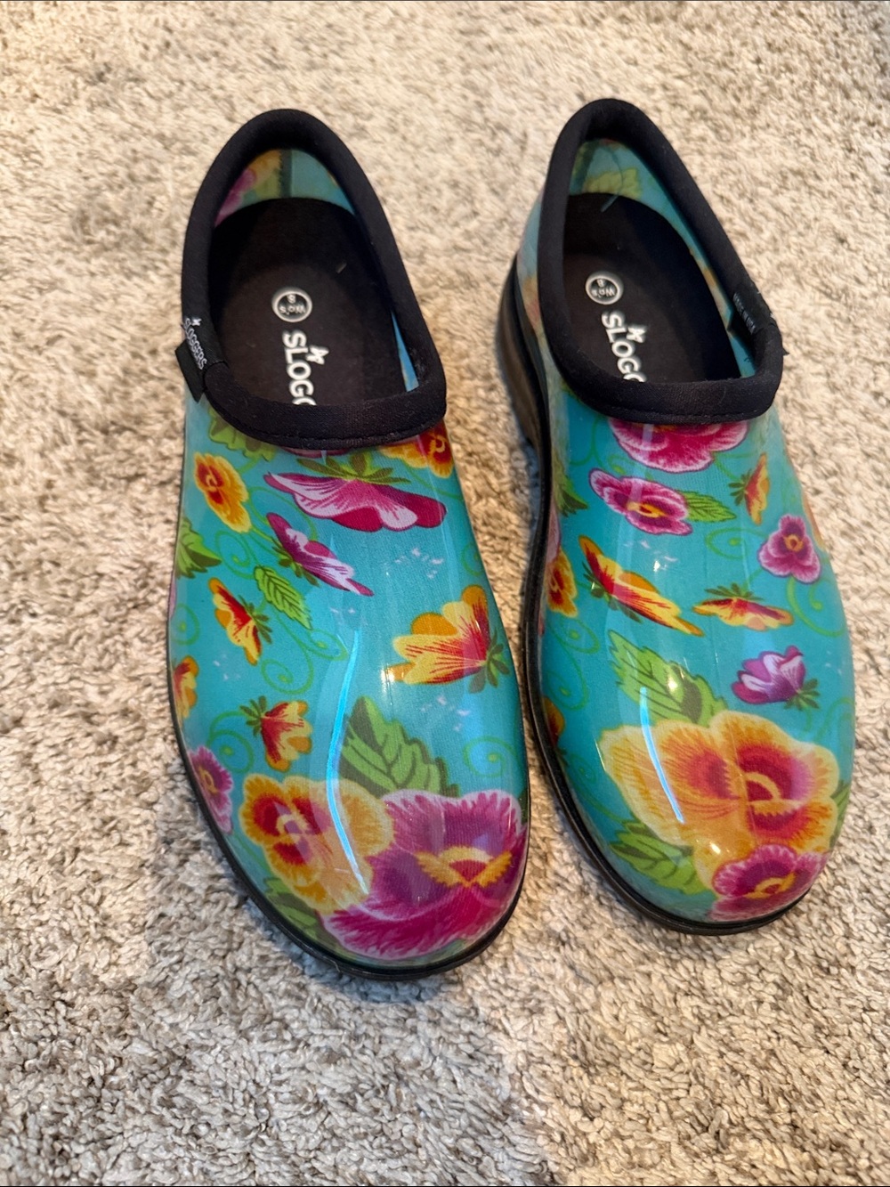 Sloggers Women's Floral Garden Clog in Turquoise, size 8, NWOT